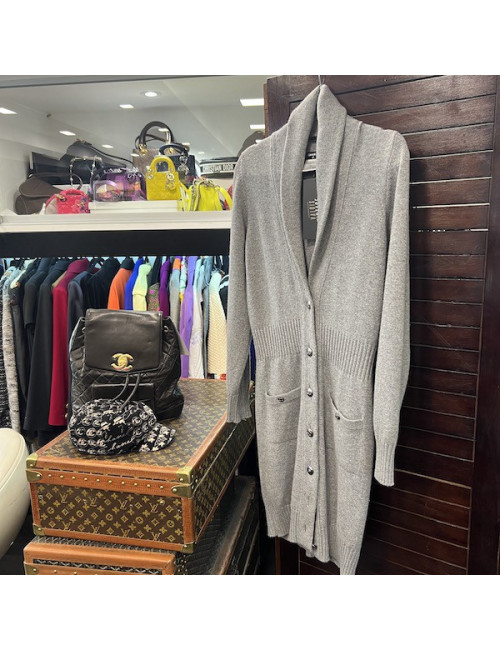 Long gilet CHANEL T 38 cachemire gris