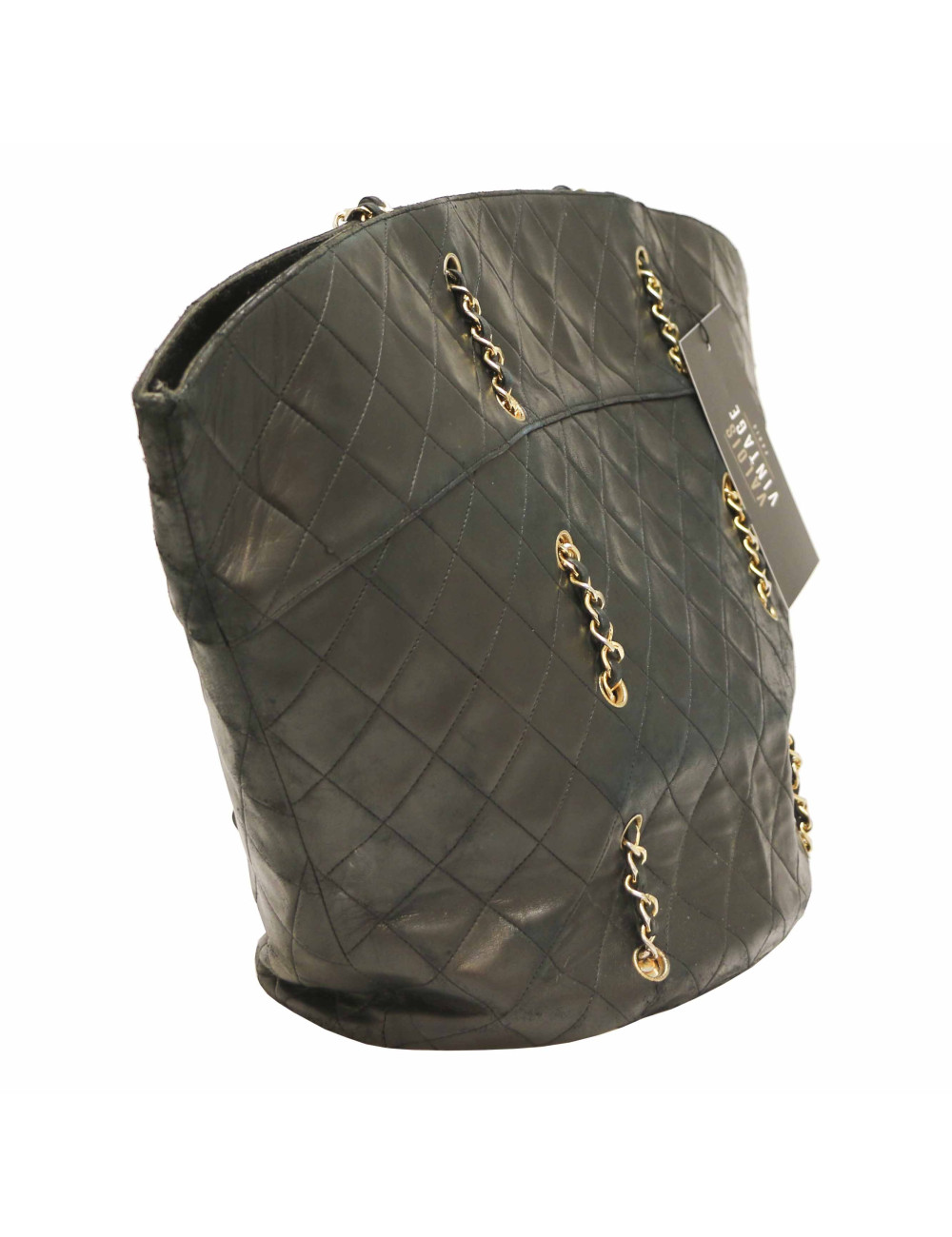 Cabas vintage CHANEL cuir d'agneau noir