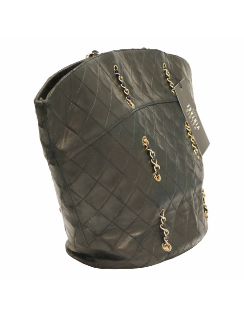 Cabas vintage CHANEL cuir d'agneau noir