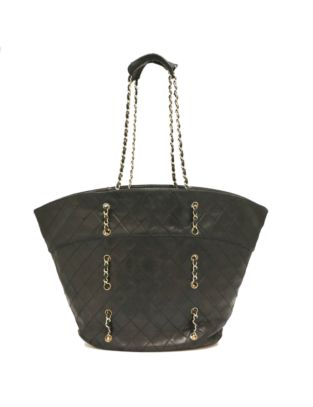 Cabas vintage CHANEL cuir d'agneau noir