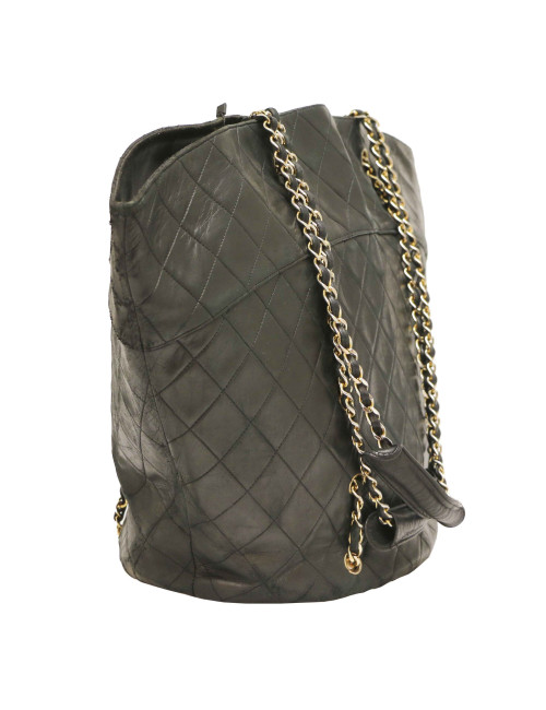 Cabas vintage CHANEL cuir d'agneau noir