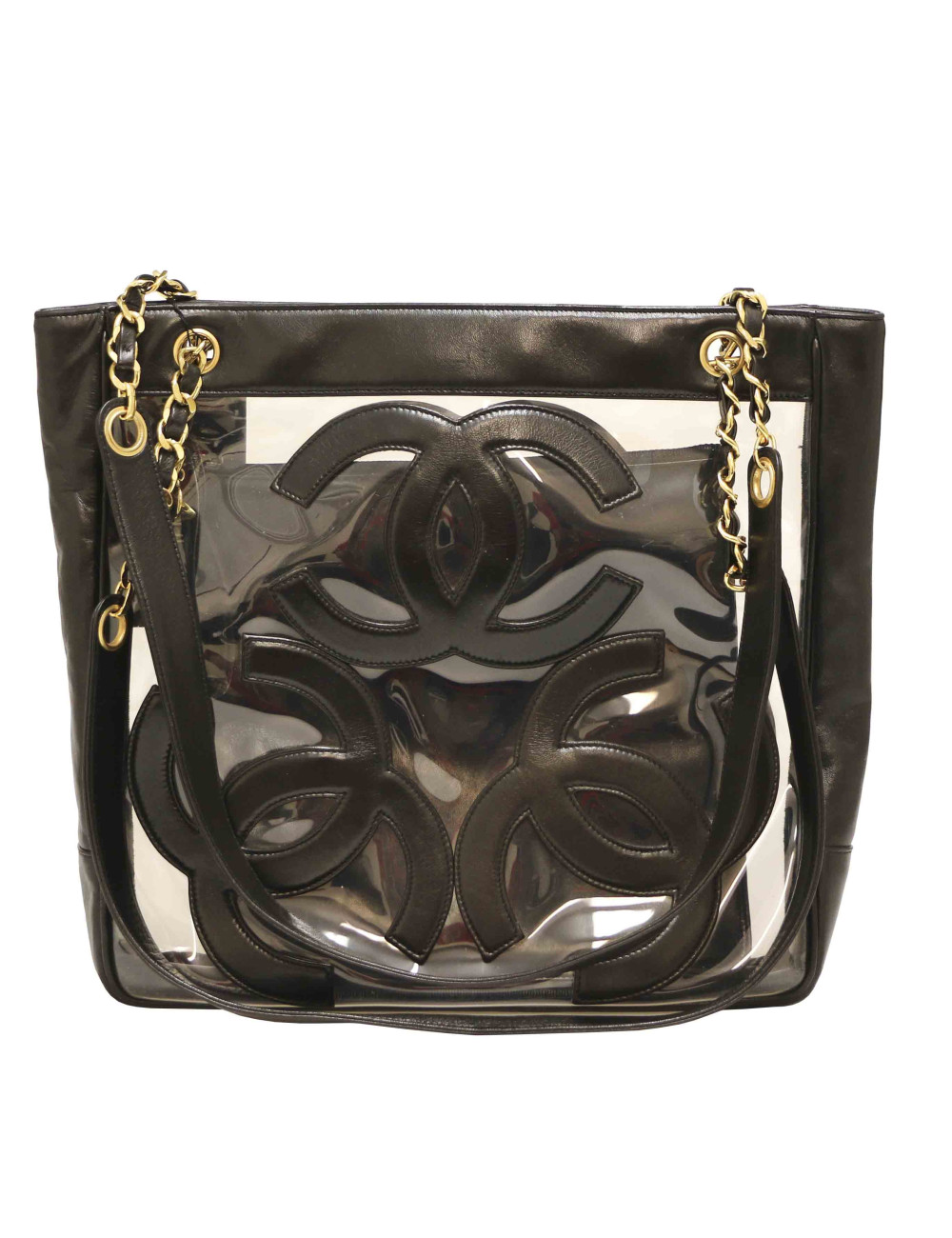 Cabas CHANEL vintage transparent CC en cuir