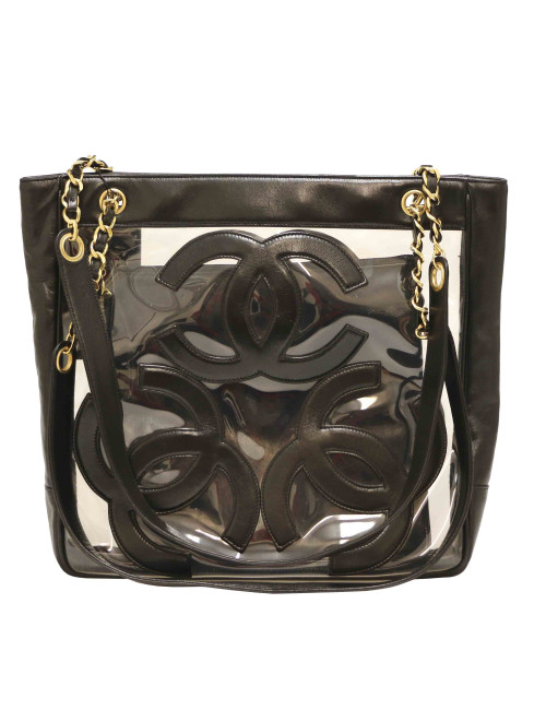 Cabas CHANEL vintage transparent CC en cuir
