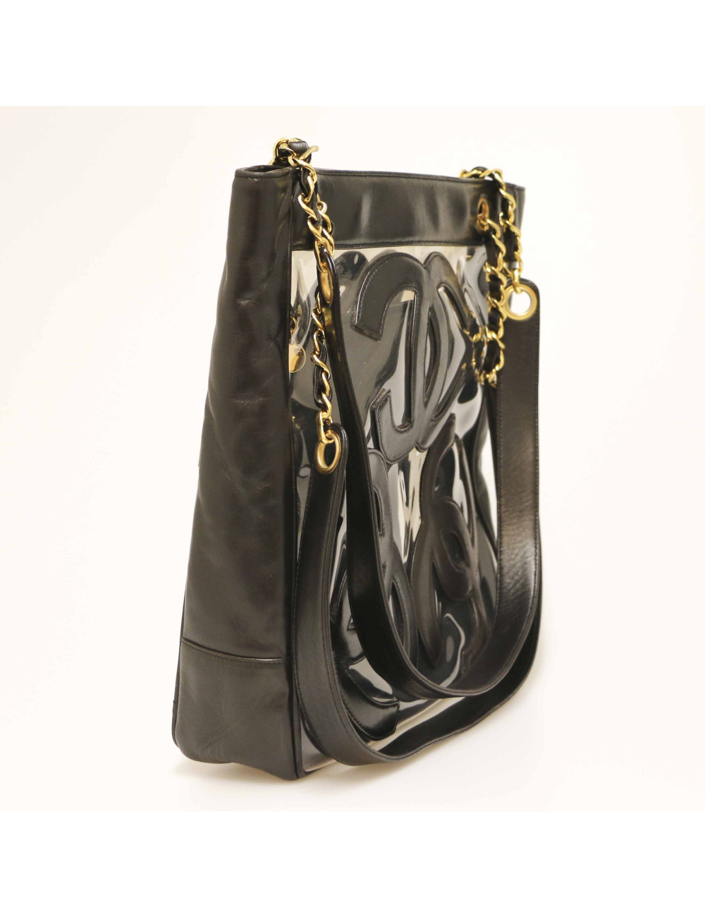 Cabas CHANEL vintage transparent CC en cuir