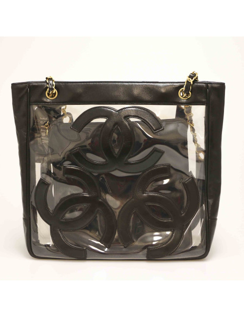 Cabas CHANEL vintage transparent CC en cuir