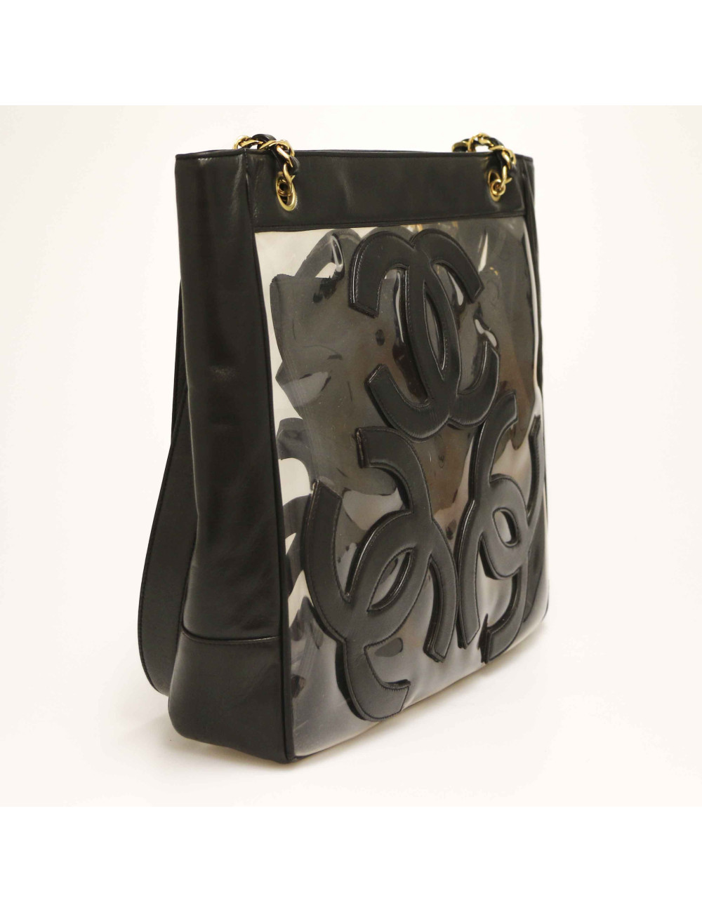 Cabas CHANEL vintage transparent CC en cuir