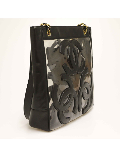 Cabas CHANEL vintage transparent CC en cuir