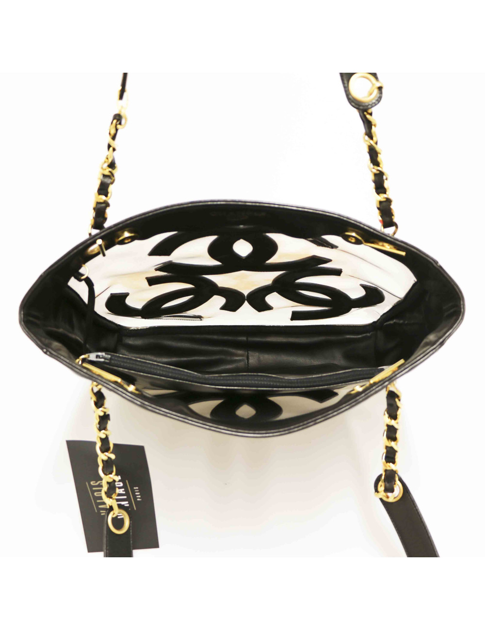 Cabas CHANEL vintage transparent CC en cuir