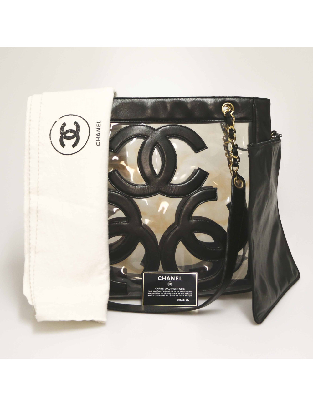 Cabas CHANEL vintage transparent CC en cuir