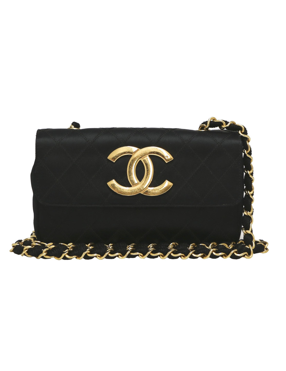 Mini sac CHANEL satin noir Vintage
