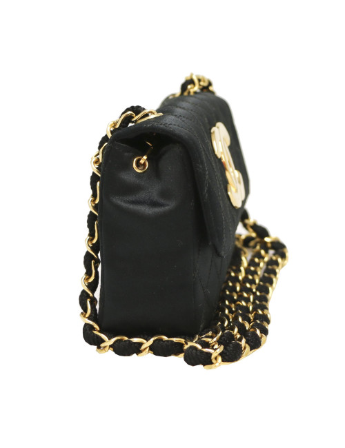Mini sac CHANEL satin noir Vintage