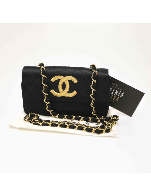 Mini sac CHANEL satin noir Vintage