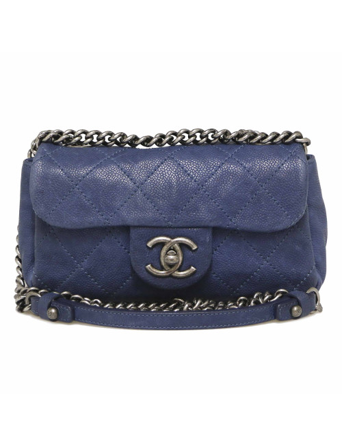 Mini sac Classique CHANEL cuir bleu