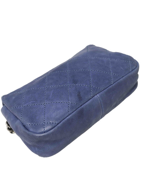 Mini sac Classique CHANEL cuir bleu