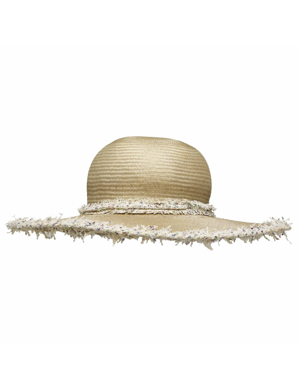 Chapeau CHANEL paille et tweed beige