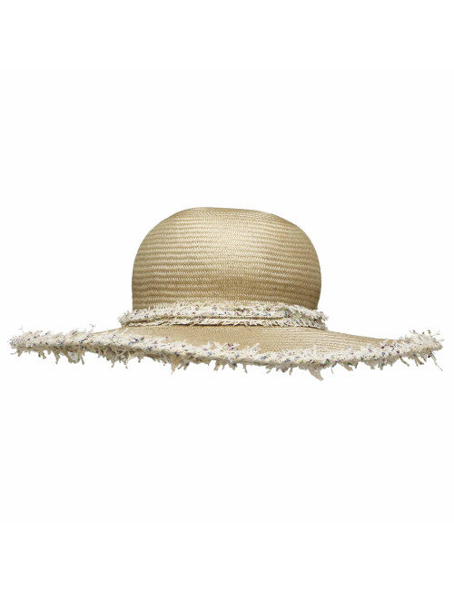 Chapeau CHANEL paille et tweed beige