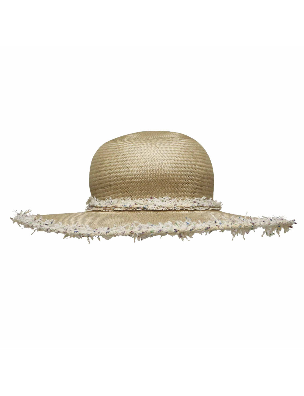 Chapeau CHANEL paille et tweed beige