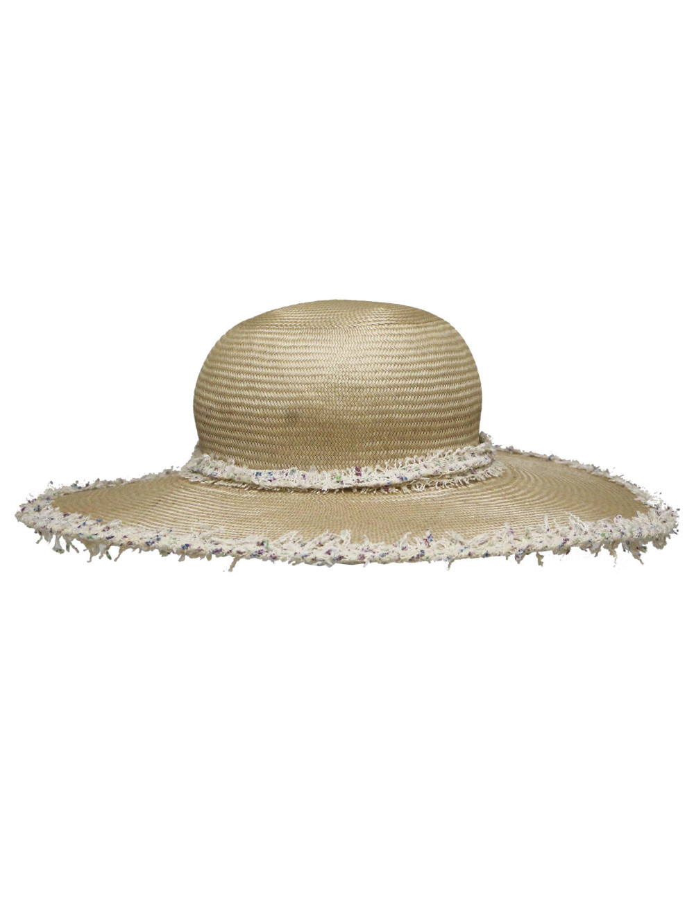 Chapeau CHANEL paille et tweed beige