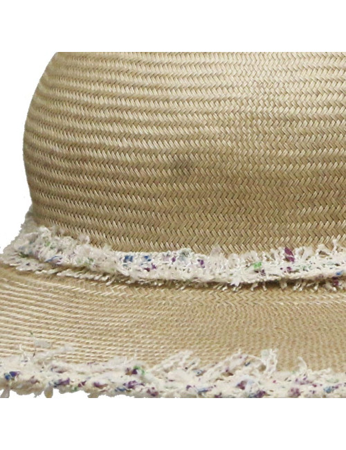 Chapeau CHANEL paille et tweed beige