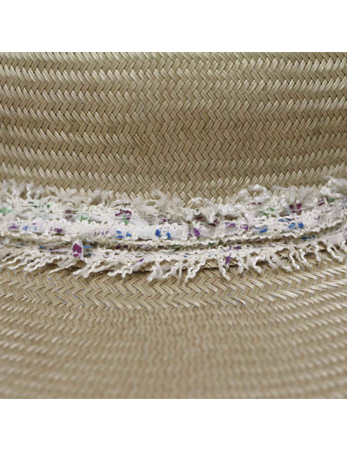 Chapeau CHANEL paille et tweed beige