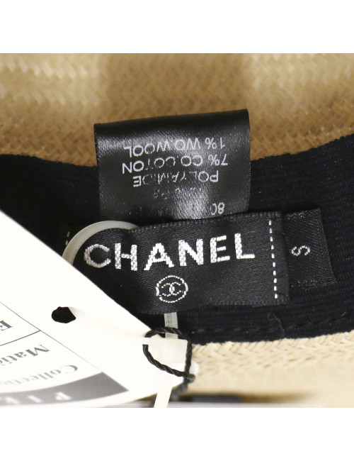 Chapeau CHANEL paille et tweed beige