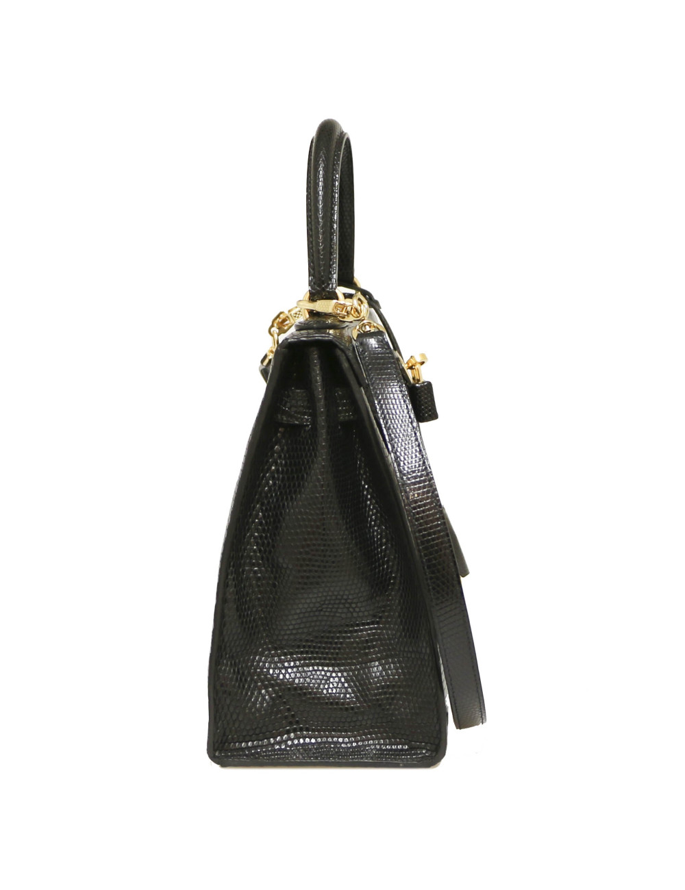 Sac à main Kelly 32 HERMES lezard Varan du Nil noir