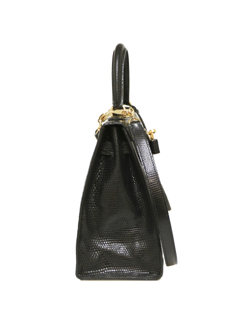 Sac à main Kelly 32 HERMES lezard Varan du Nil noir