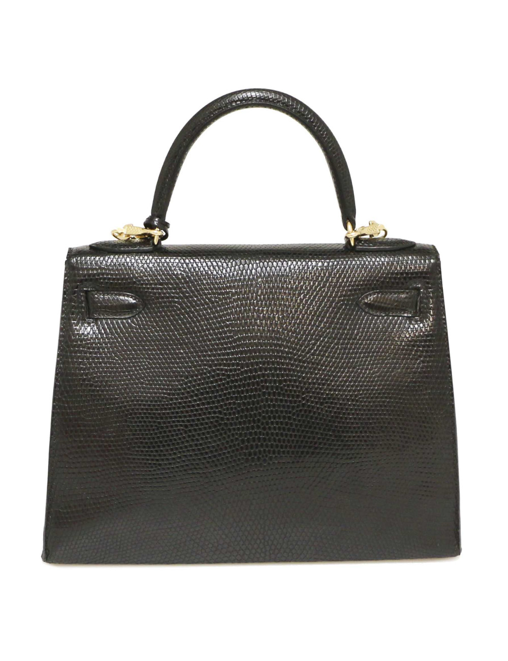 Sac à main Kelly 32 HERMES lezard Varan du Nil noir