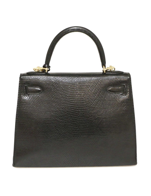Sac à main Kelly 32 HERMES lezard Varan du Nil noir