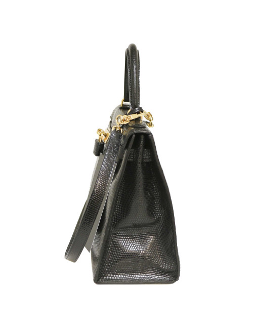 Sac à main Kelly 32 HERMES lezard Varan du Nil noir