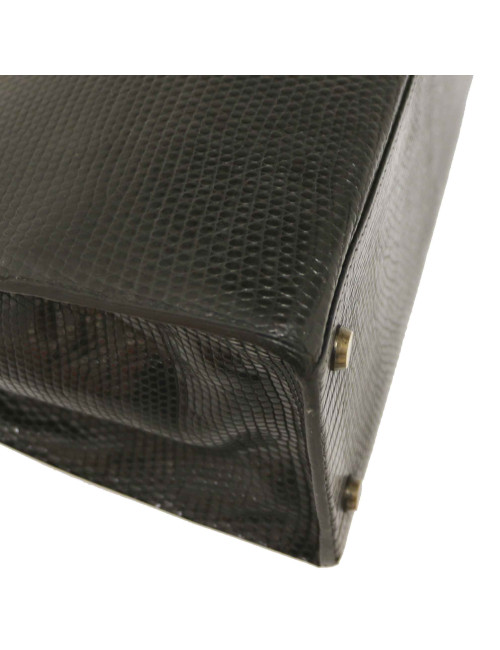 Sac à main Kelly 32 HERMES lezard Varan du Nil noir