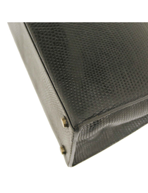 Sac à main Kelly 32 HERMES lezard Varan du Nil noir