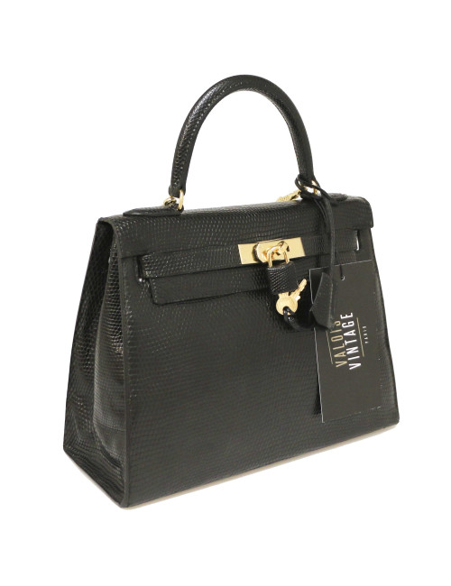 Sac à main Kelly 32 HERMES lezard Varan du Nil noir