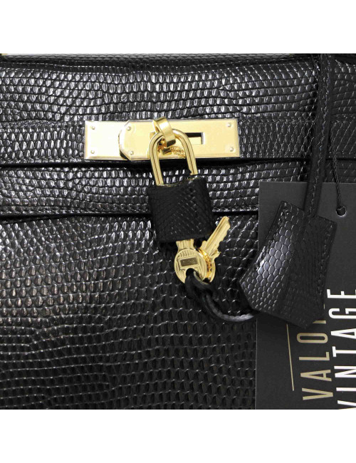 Sac à main Kelly 32 HERMES lezard Varan du Nil noir