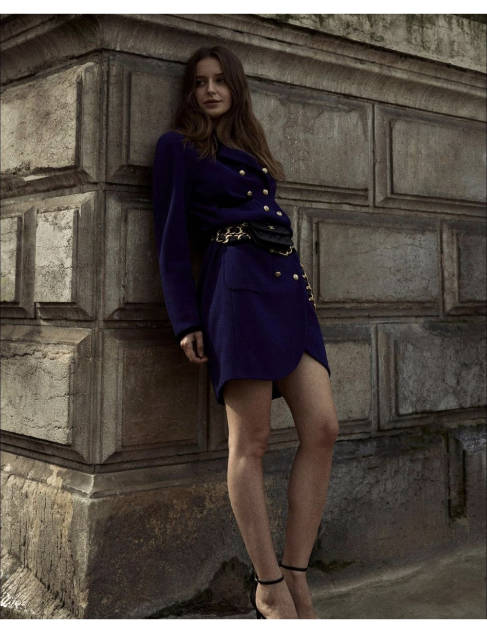Veste longue CHANEL violet gansée noire