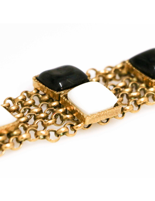 MARGUERITE DE VALOIS black and white molten glass cabochons bracelet