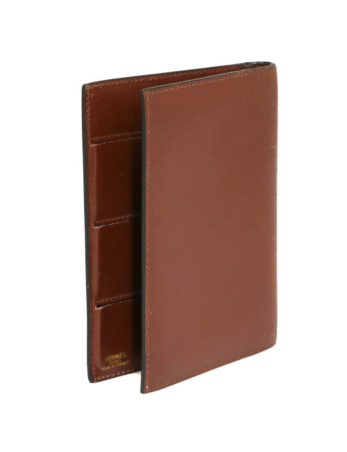 Porte cartes répertoire HERMES cuir marron