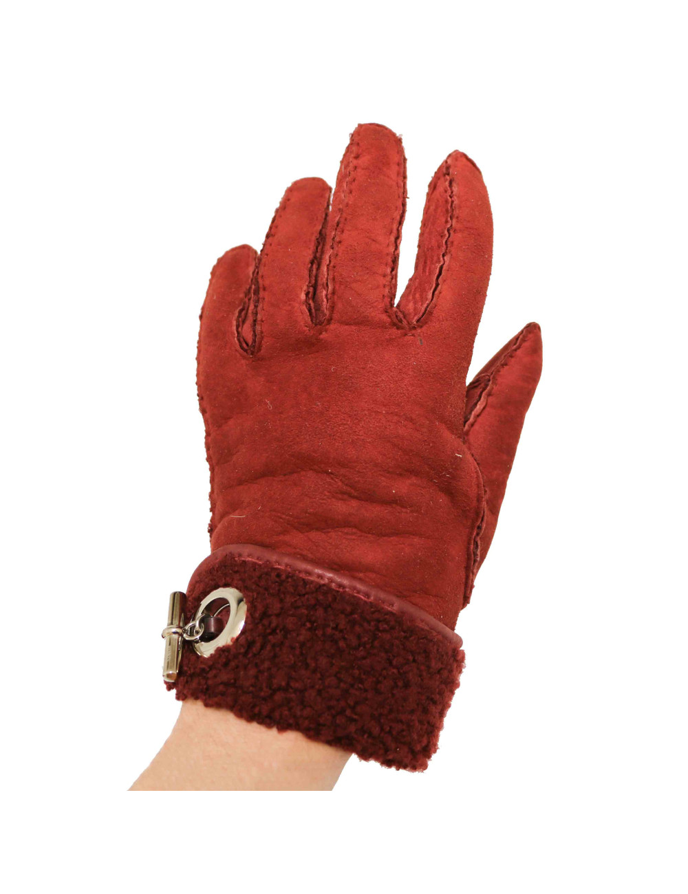 HERMES shearling burgundy gloves