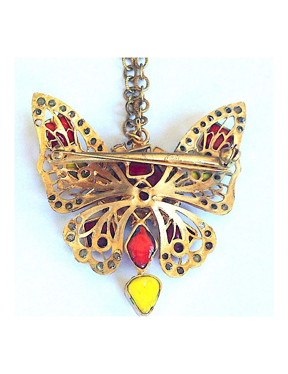 MARGUERITE DE VALOIS couture molten glass and Swarovski crystals butterfly necklace
