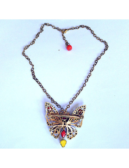 MARGUERITE DE VALOIS couture molten glass and Swarovski crystals butterfly necklace