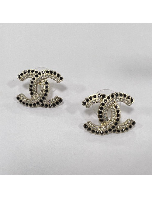 Boucles d'oreille perles noires  strass