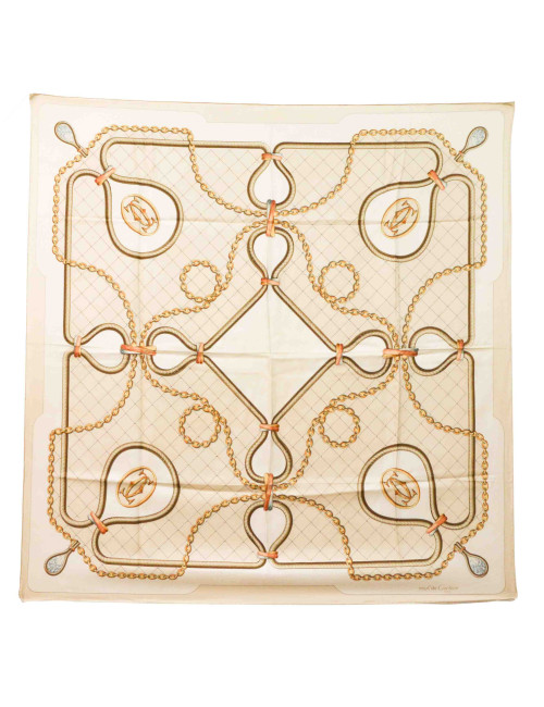 CARTIER Must beige silk square scarf