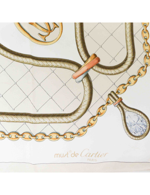 CARTIER Must beige silk square scarf
