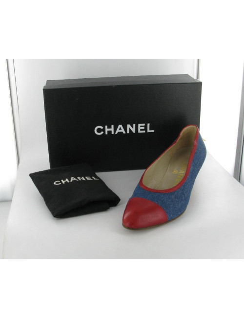 CHANEL t37.5 blue and Red pumps