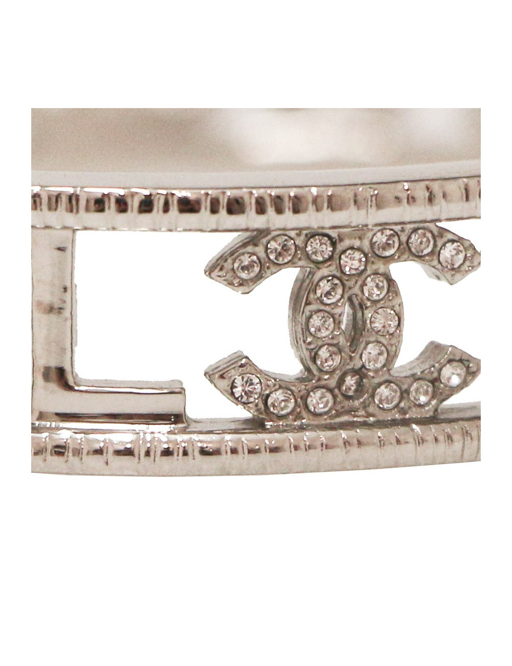 Bracelet CHANEL rigide argent palladié strass