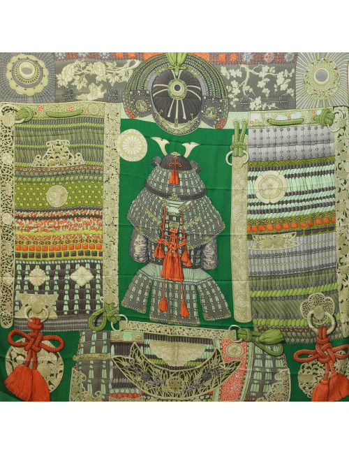 Châle HERMES Parures de Samouraïs en cachemire et soie vert