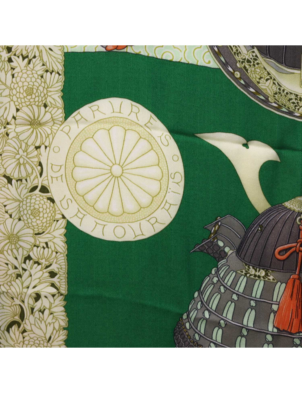 Châle HERMES Parures de Samouraïs en cachemire et soie vert
