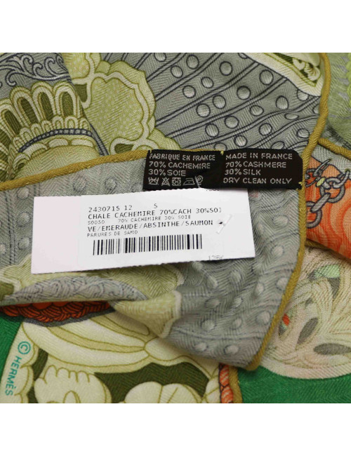 Châle HERMES Parures de Samouraïs en cachemire et soie vert