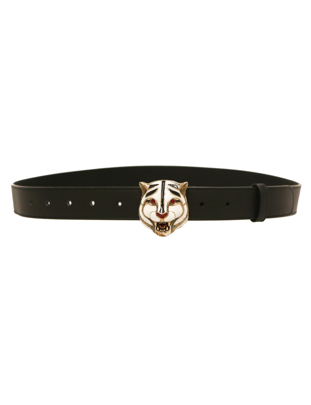 Ceinture GUCCI T95 en cuir noir et tête de tigre