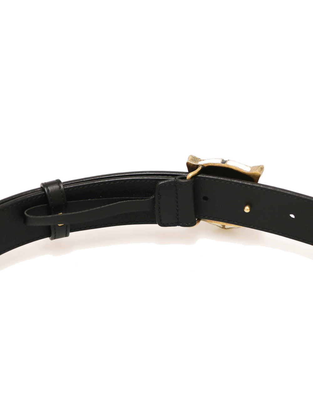 Ceinture GUCCI T95 en cuir noir et tête de tigre